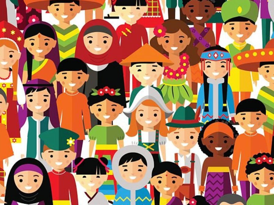 Artistic representation of international people in traditional dress